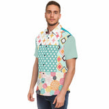 Old Miami Polka Dot Patchwork Button Down Shirt Short Sleeve Button Down Shirt - Thathoodyshop