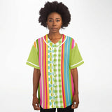 Green Anjou Pear Striped Patchwork Button Front Jersey Short Sleeve Button Down Shirt - Thathoodyshop