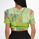 Green Anjou Pear Patchwork Crop Top Cropped Short Sleeve Sweater - Thathoodyshop