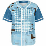 Blue Geo Patchwork Plaid Baseball Jersey Baseball Jersey - AOP - Thathoodyshop
