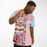Pink Geo Patchwork Button Front Jersey Baseball Jersey - Thathoodyshop