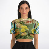 Green Caravan Plaid Cropped Sweater Cropped Short Sleeve Sweatshirt - Thathoodyshop