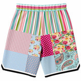 Pink Sherbert Floral Patchwork Plaid Basketball Shorts Basketball Shorts - Thathoodyshop
