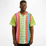 Green Anjou Pear Striped Patchwork Button Front Jersey Short Sleeve Button Down Shirt - Thathoodyshop