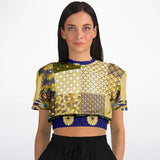 Forever Royale Floral Patchwork Short Sleeve Cropped Sweater Cropped Short Sleeve Sweater - Thathoodyshop