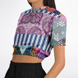 Juxtapose Patchwork Quilt Cropped Sweater Cropped Short Sleeve Sweater - Thathoodyshop