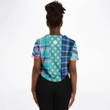 Cerulean Paisley Plaid Cropped Button Front Jersey Cropped Baseball Jersey - Thathoodyshop