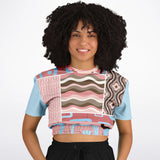 Pink Geo Retro Striped Cropped Sweater Cropped Short Sleeve Sweater - Thathoodyshop