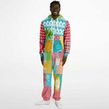 Maui Waui Hawaiian Surfside Patchwork Unisex Fleece Romper Fleece Jumpsuit - Thathoodyshop