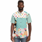 Old Miami Polka Dot Patchwork Button Down Shirt Short Sleeve Button Down Shirt - Thathoodyshop