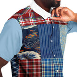 Andromeda Blue Patchwork Button Down Shirt Short Sleeve Button Down Shirt - Thathoodyshop