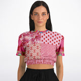 Gypsy Beat Pink Patchwork Short Sleeve Cropped Sweater Athletic Cropped Short Sleeve Sweatshirt - AOP - Thathoodyshop