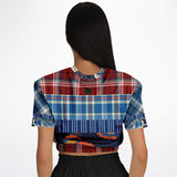 Andromeda Blue Plaid Cropped Sweater Cropped Short Sleeve Sweater - Thathoodyshop
