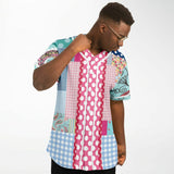 Pink Sherbert Floral Patchwork Plaid Button Front Jersey Baseball Jersey - Thathoodyshop