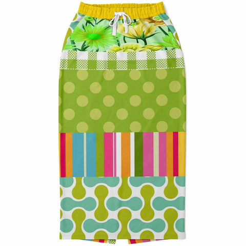 Green Anjou Pear Striped Floral Long Pocket Skirt Long Pocket Skirt - Thathoodyshop