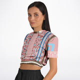 Pink Geo Holy Mosaic Cropped Sweater Cropped Short Sleeve Sweater - Thathoodyshop