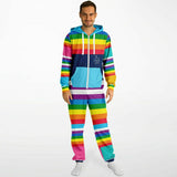 Blue Horizon Rainbow Stripe Fleece Unisex Romper Fleece Jumpsuit - Thathoodyshop