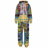 Barcelona Plaid Geometric Patchwork Fleece Unisex Romper Fleece Jumpsuit - Thathoodyshop