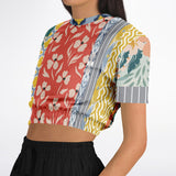 Tallulah Bankhead Yellow Patchwork Short Sleeve Cropped Eco-Poly Sweater Cropped Short Sleeve Sweatshirt - Thathoodyshop