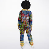 Barcelona Plaid Geometric Patchwork Fleece Unisex Romper Fleece Jumpsuit - Thathoodyshop