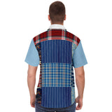 Andromeda Blue Patchwork Button Down Shirt Short Sleeve Button Down Shirt - Thathoodyshop