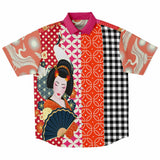 Tokyo Nights Asian Floral Patchwork Button Down Shirt Short Sleeve Button Down Shirt - Thathoodyshop