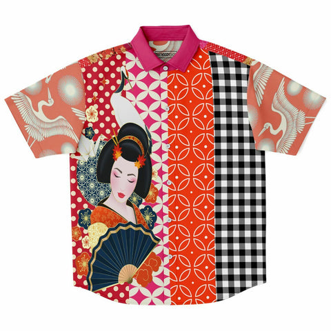 Tokyo Nights Asian Floral Patchwork Button Down Shirt Short Sleeve Button Down Shirt - Thathoodyshop
