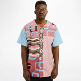 Pink Geo Patchwork Button Front Jersey Baseball Jersey - Thathoodyshop