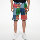 Busan Fleur Floral Plaid Patchwork Basketball Shorts Basketball Shorts - Thathoodyshop