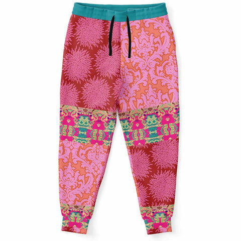 Gypsy Beat Pink Patchwork Unisex Fleece Joggers Joggers - Thathoodyshop