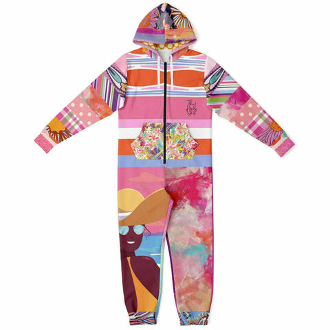 Bahama Mama Pink Floral Patchwork Unisex Fleece Romper Fleece Romper - Thathoodyshop
