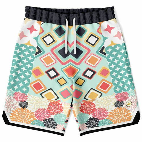 Old Miami Yellow Patchwork Basketball Shorts Basketball Short Rib - AOP - Thathoodyshop