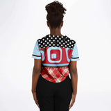 Red Pacific Palisades Geo Cropped Button Front Jersey Cropped Baseball Jersey - Thathoodyshop