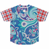 Cerulean Plaid Paisley Button Front Jersey Baseball Jersey - Thathoodyshop