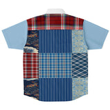 Andromeda Blue Patchwork Button Down Shirt Short Sleeve Button Down Shirt - Thathoodyshop