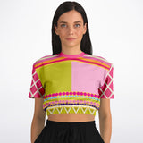 Hello Janis!  Pink Spliced Short Sleeve Cropped Sweater Cropped Short Sleeve Sweater - Thathoodyshop
