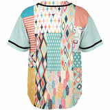 Old Miami Geo Patchwork Button Front Jersey Baseball Jersey - Thathoodyshop