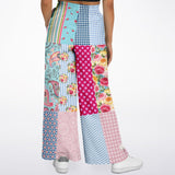 Pink Sherbert Plaid Patchwork Stretchy Phat Bellbottoms Athletic Flare Jogger - AOP - Thathoodyshop