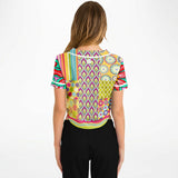 Hello Janis! Yellow Patchwork Cropped Button Front Jersey Cropped Baseball Jersey - Thathoodyshop