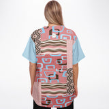 Pink Geo Patchwork Button Front Jersey Baseball Jersey - Thathoodyshop