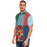 Busan Fleur Plaid Patchwork Button Down Shirt Short Sleeve Button Down Shirt - Thathoodyshop
