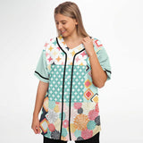 Old Miami Geo Patchwork Button Front Jersey Baseball Jersey - Thathoodyshop