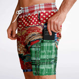 Busan Fleur Floral Plaid Patchwork Compression Activity Shorts Running Shorts - Thathoodyshop
