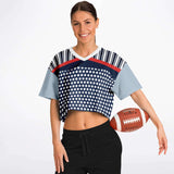 Sail Away Blue Polka Dot Crop Jersey Cropped Football Jersey - Thathoodyshop