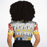 Tallulah Bankhead Elevate Patchwork Short Sleeve Cropped Eco-Poly Sweater Cropped Short Sleeve Sweater - Thathoodyshop