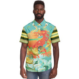The Koi Dragon Striped Button Down Shirt Short Sleeve Button Down Shirt - Thathoodyshop