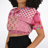Gypsy Beat Pink Patchwork Short Sleeve Cropped Sweater Athletic Cropped Short Sleeve Sweatshirt - AOP - Thathoodyshop