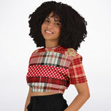Jersey Salsa Red Plaid Cropped Sweater Cropped Short Sleeve Sweater - Thathoodyshop