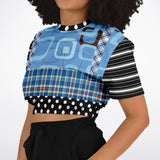 Pacific Palisades Blue Geo Cropped Sweater Athletic Cropped Short Sleeve Sweatshirt - AOP - Thathoodyshop