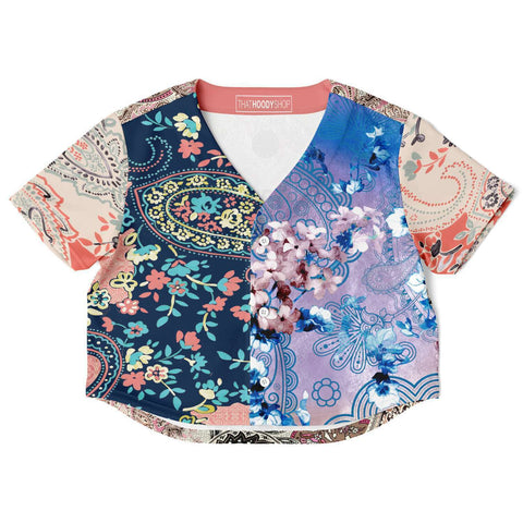 Dolores Park Paisley Cropped Button Front Jersey Cropped Baseball Jersey - Thathoodyshop